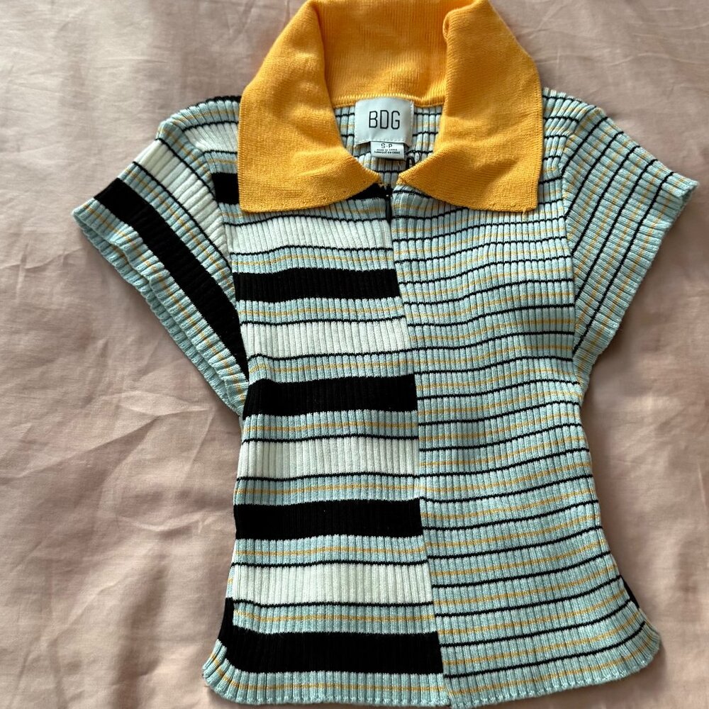 BDG Urban Outfitters Stripe Cut-out Cropped Polo Ribbed Knit NWT Women's Size S